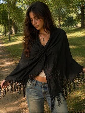 lovestitch Black Fringe Wrap Scarf
